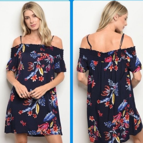 Figleafashion Dresses & Skirts - 🔥G A N J I || Floral Off Shoulder Navy dress